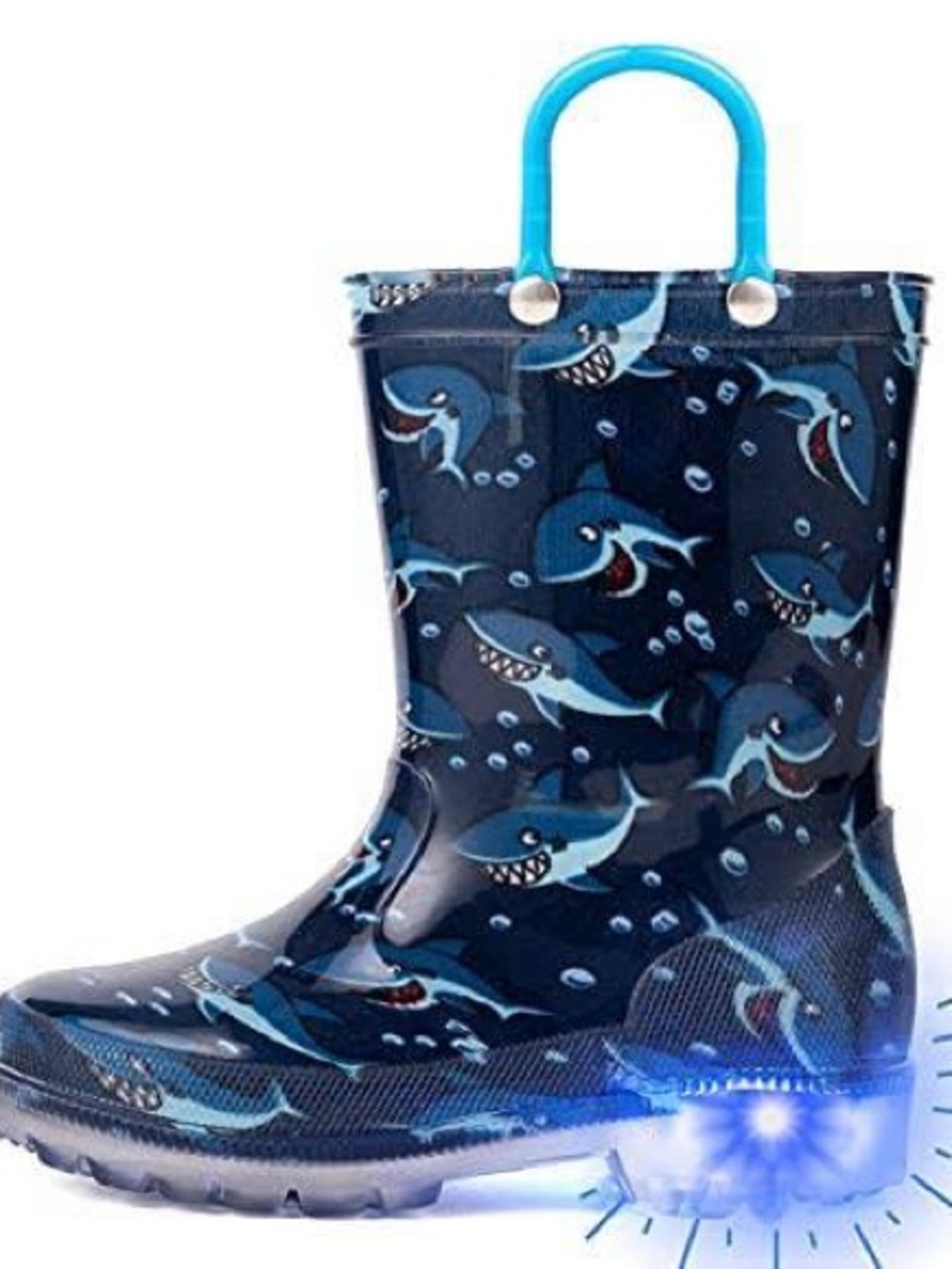 💦Kids Navy Shark Light-Up Rain Boots with Blue Handles